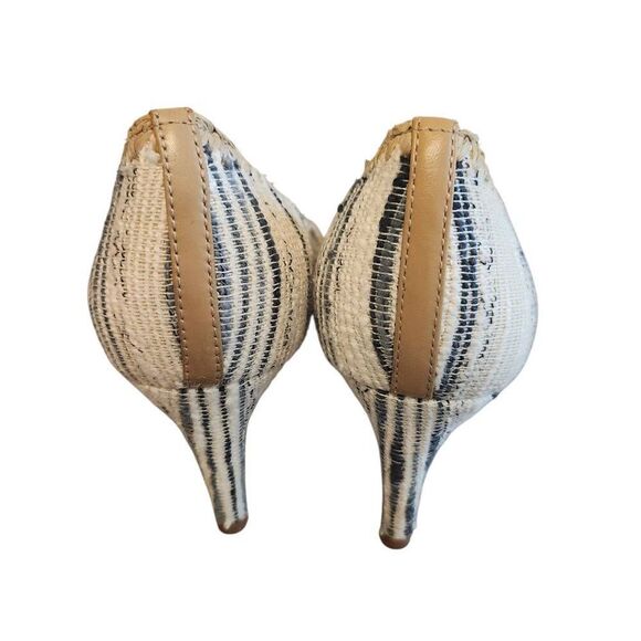 Tory Burch Heels Pumps 8 Leno Pump Nate Tweed Wheat Beige Boho - Picture 4 of 6